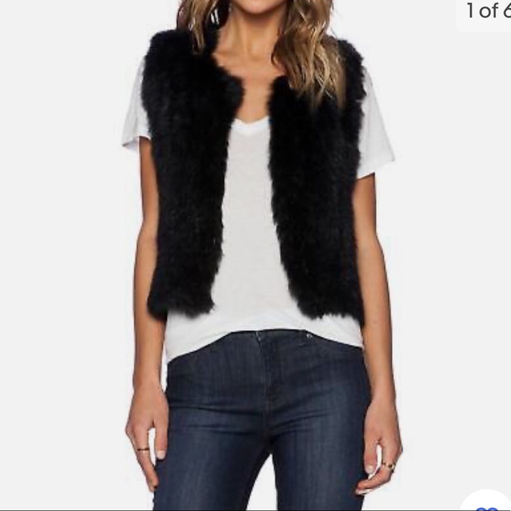 525 AMERICA LUXE Black Rabbit Fur Open Front Vest